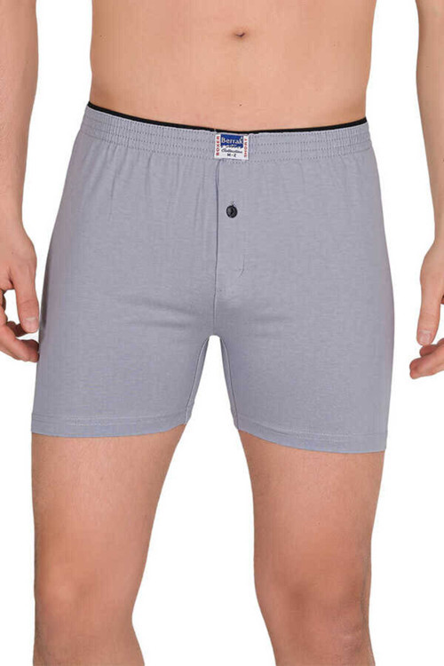 Berrak Erkek 3'Lü Gri Renk Geniş Kesim % 100 Pamuklu Düğmeli Boxer-Short-Külot Berrak / 1099
