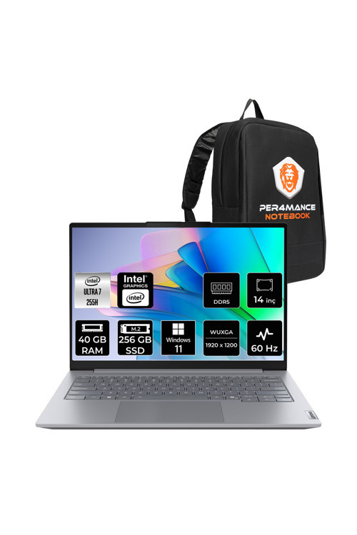 ThinkBook 14 G8 Ultra 7 255H 40GB 256GB SSD 14" FHD+ W11H Dizüstü Bilgisayar & PER4 Çanta