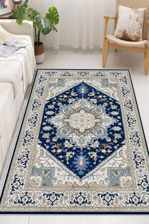 Vintage Desenli Şönil Kaymaz Taban Salon Halısı Oturma Odası Halısı