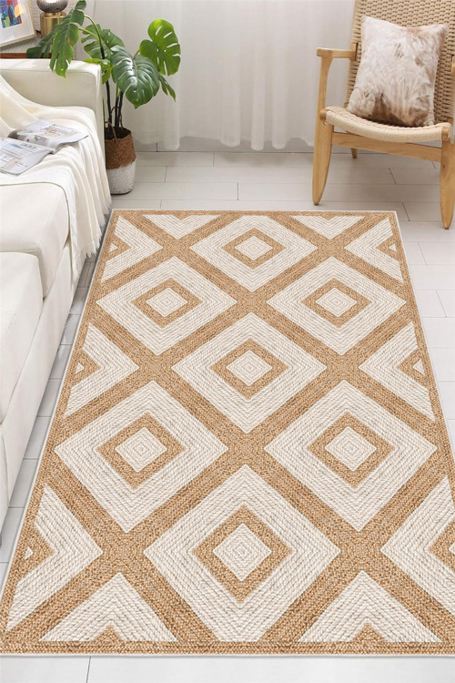 Desenli Jüt Görünümlü Dijital Baskı Yıkanabilir Kaymaz Taban Halı Mutfak Halısı Salon Halısı