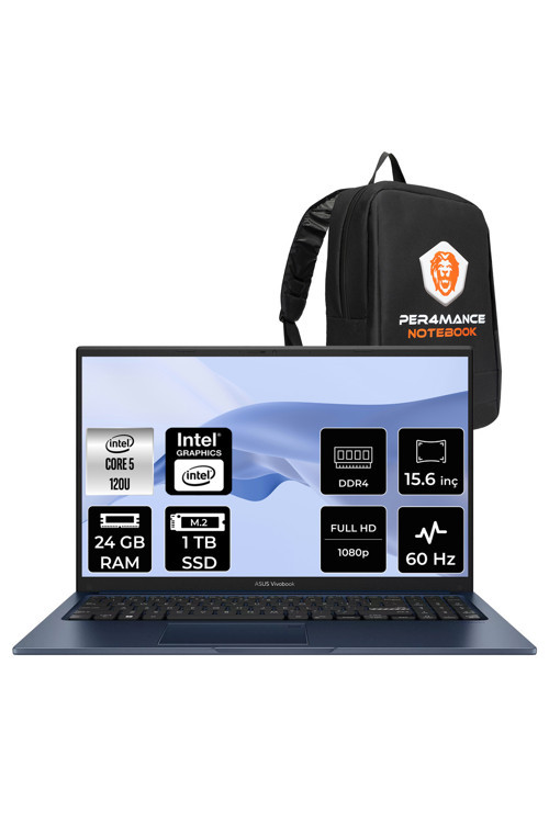 VivoBook 15 Intel Core 5 120U 24GB 1TB SSD 15.6" FHD FDOS Taşınabilir Bilgisayar & PER4 Çanta