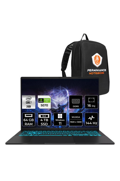 V16 Core 7 240H 64GB 4TB SSD RTX5070/8GB 16" FHD+ 144Hz W11H Gaming Laptop V3607VP & ÇANTA