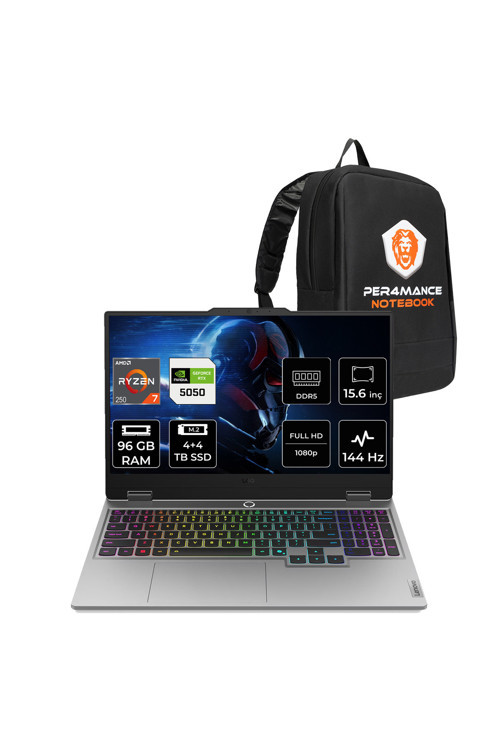 LOQ Ryzen 7 250 96GB 4TB+4TB SSD RTX5050/8GB 100W 15.6" FHD 144Hz FDOS Gaming Laptop & Çanta