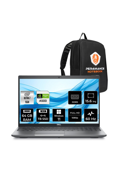 Precision 3591 Ultra 7 155H 64GB 4TB+4TB SSD RTX A500/4GB 15.6" FHD W11H Workstation & Çanta
