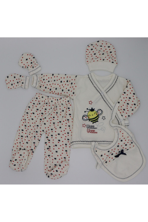 Hastane Çıkışı Yenidoğan Bebek Pamuklu Baskılı 5'Li Kombin