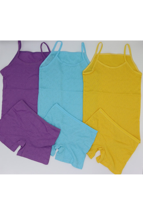 Poli Kız 3'Lü Jakarlı İp Askılı Atlet Boxer Short Takım
