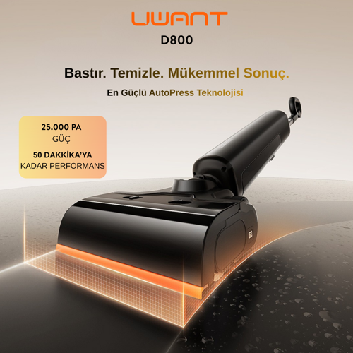 25.000Pa 100℃ Islak Kuru Şarjlı Süpürge | Vakum + Mop | Akıllı, Kendini Temizleme Özellikli D800