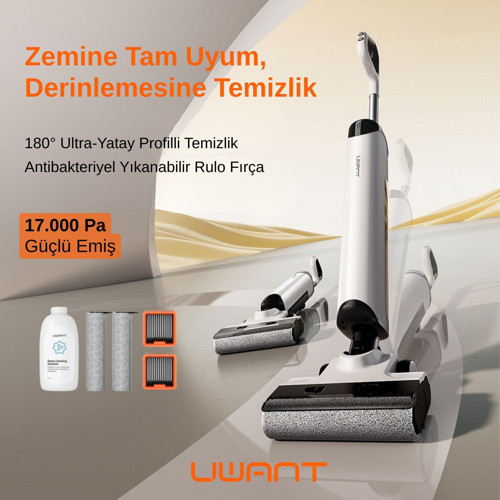 17.000Pa Islak Kuru Şarjlı Süpürge | Vakum + Mop | Kendini Temizleme Özellikli D500
