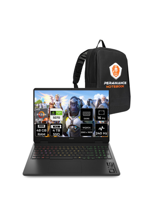 Omen16 Ryzen AI 9-365 48GB 4TB SSD RTX5070/8GB 115W 16" QHD+ 240Hz FDOS Gaming Laptop &Çanta