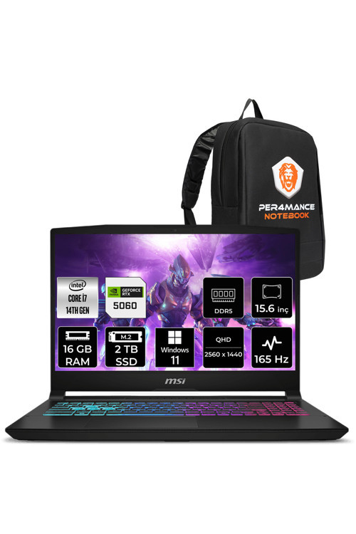 Katana 15 i7 14650HX 16GB 2TB SSD RTX5060/8GB 115W 15.6" QHD 165Hz W11P Gaming Laptop B14WFK