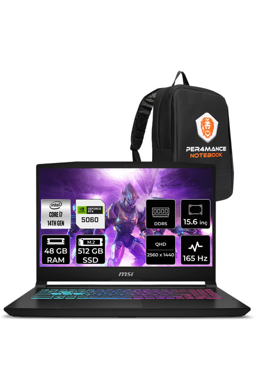 Katana 15 i7 14650HX 48GB 512GB SSD RTX5060/8GB 115W 15.6" QHD 165Hz FDOS Gaming Laptop B14WFK