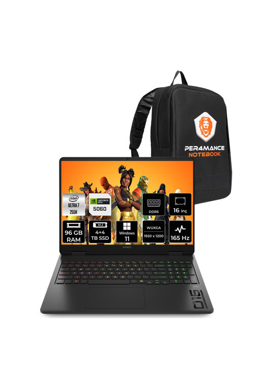 Omen 16 Ultra 7 255H 96GB 4TB+4TB SSD RTX5060/8GB 115W 16" FHD+ 165Hz W11H Gaming Laptop & Çanta
