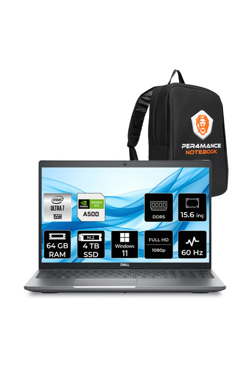 Precision 3591 Ultra 7 155H 64GB 4TB SSD RTX A500/4GB 15.6" FHD W11H Workstation & Per4 Çanta