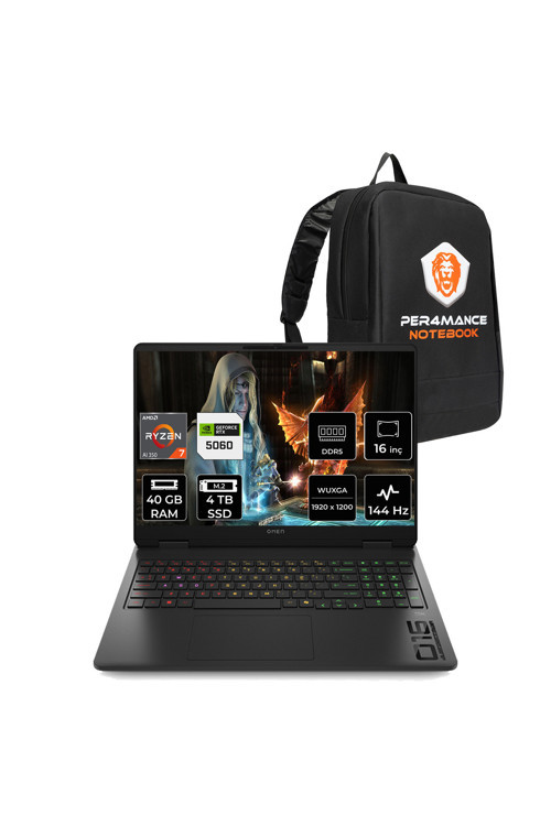 Omen16 Ryzen AI 7-350 40GB 4TB SSD RTX5060/8GB 16" FHD+ 144Hz FDOS Gaming Laptop &Per4 Çanta