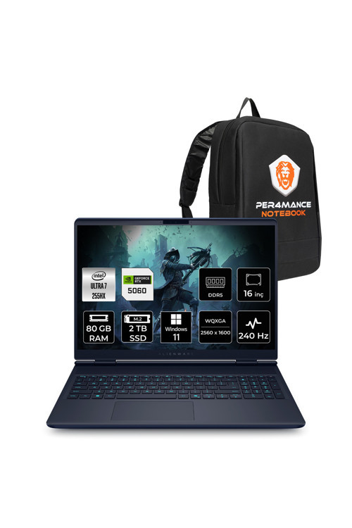 Alienware 16X Aurora Ultra 7 255HX 80GB 2TB SSD RTX5060/8GB 16" QHD+ W11H Gaming Laptop