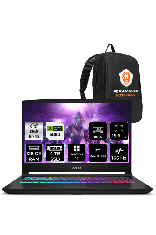 Katana 15 i7 14650HX 128GB 4TB SSD RTX5060/8GB 115W 15.6" QHD 165Hz W11P Gaming Laptop B14WFK
