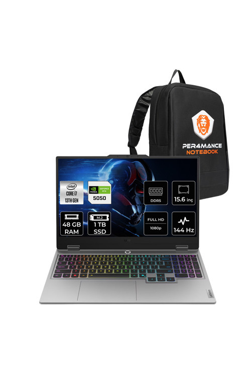 LOQ i7 13700HX 48GB 1TB SSD RTX5050/8GB 100W 15.6" FHD 144Hz FDOS Gaming Laptop & PER4 Çanta