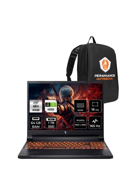 Nitro V16 i5-14450HX 64GB 1TB SSD RTX4050/6GB 85W 16'' WUXGA 165Hz FDOS Gaming Laptop & ÇANTA