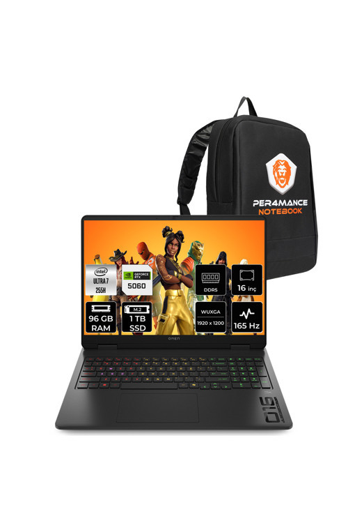 Omen 16 Ultra 7 255H 96GB 1TB SSD RTX5060/8GB 115W 16" FHD+ 165Hz FDOS Gaming Laptop & Çanta