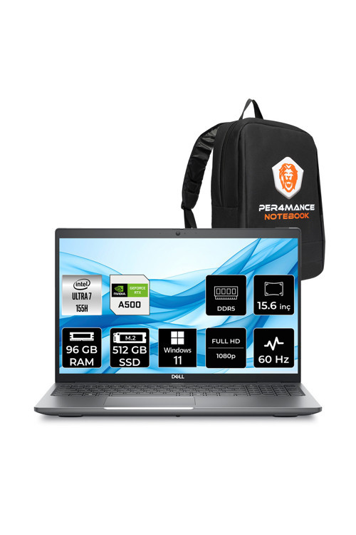 Precision 3591 Ultra 7 155H 96GB 512GB SSD RTX A500/4GB 15.6" FHD W11P Workstation & Per4 Çanta