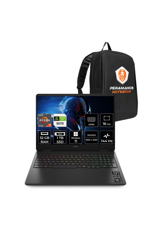 Omen 16 Ryzen AI 7 350 32GB 1TB SSD RTX5070/8GB 16" FHD+ 144Hz W11H Gaming Laptop & Çanta