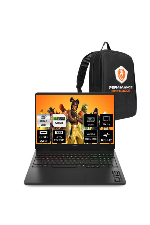 Omen 16 Ultra 7 255H 8GB 4TB+4TB SSD RTX5060/8GB 115W 16" FHD+ 165Hz FDOS Gaming Laptop & Çanta