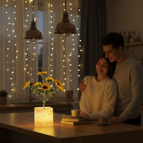 Işıklı Yapay Çiçek – Sarı Saksılı LED Dekoratif Bitki, Masaüstü ve Ev Ofis Aydınlatmalı Süs Bitkisi (4490)