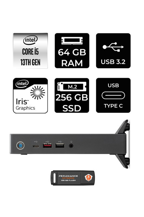 Veriton 2000 i5 1334U 64GB 256GB SSD FDOS Mini Masaüstü Bilgisayar & PER4 USB Bellek