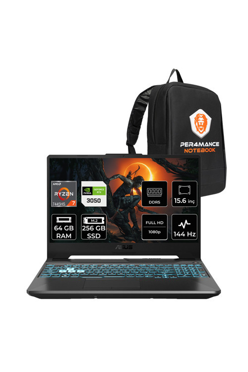 Tuf A15 R7-7445HS 64GB 256GB SSD RTX3050/4GB 144Hz FHD 15.6" FDOS Gaming Laptop & PER4 ÇANTA