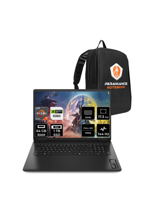 Omen 17 Ryzen AI 7 350 64GB 1TB SSD RTX5060/8GB 17.3" FHD 144Hz FDOS Gaming Laptop & Çanta