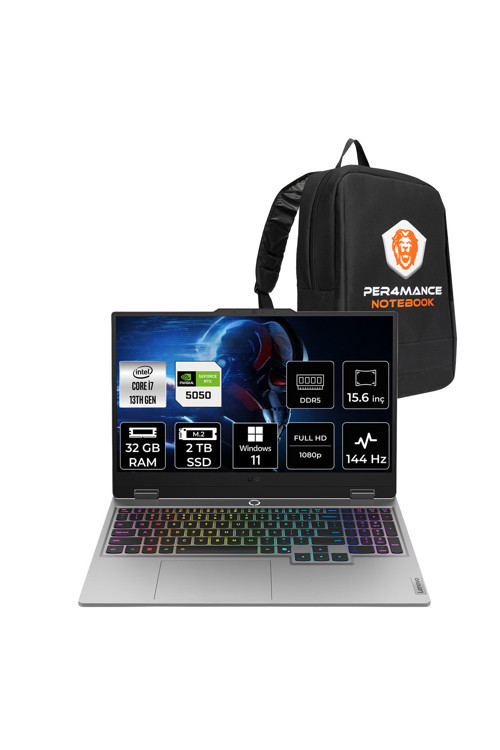 LOQ i7 13700HX 32GB 2TB SSD RTX5050/8GB 100W 15.6" FHD 144Hz W11P Gaming Laptop & PER4 Çanta