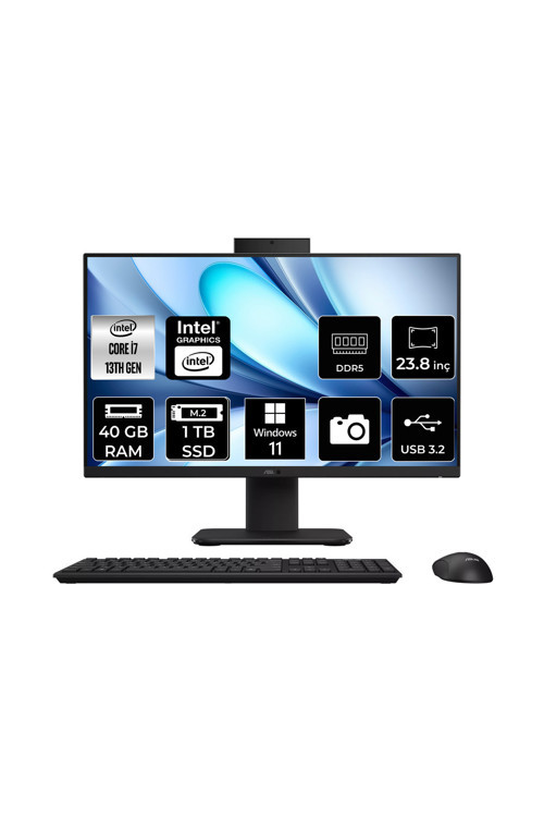 V440 Intel Core i7 13620H 40GB 1TB SSD 23.8" FHD W11P All in One Bilgisayar Siyah & Bellek