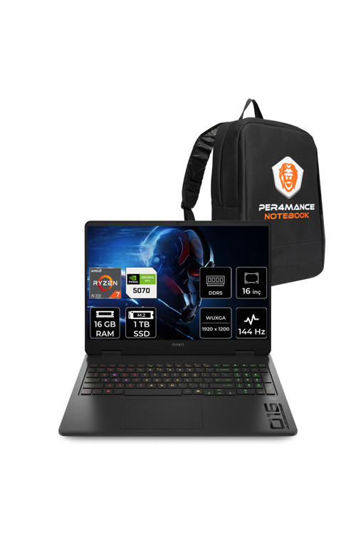 Omen 16 Ryzen AI 7 350 16GB 1TB SSD RTX5070/8GB 16" FHD+ 144Hz FDOS Gaming Laptop & Çanta