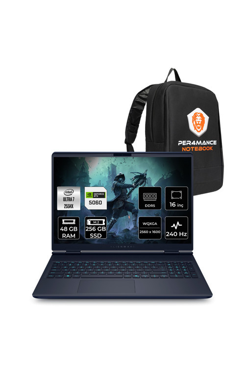 Alienware 16X Aurora Ultra 7 255HX 48GB 256GB SSD RTX5060/8GB 16" QHD+ FDOS Gaming Laptop