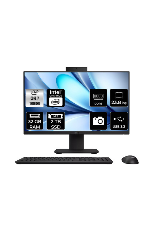 V440 Intel Core i7 13620H 32GB 2TB SSD 23.8" FHD FDOS All in One Bilgisayar Siyah & Bellek