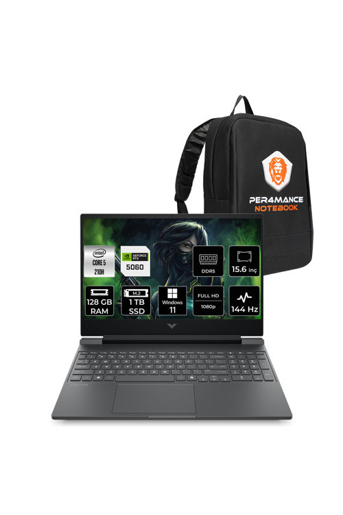 Victus 15 Core5 210H 128GB 1TB SSD RTX5060/8GB 15.6" FHD 144Hz W11P Gaming Laptop & PER4 ÇANTA