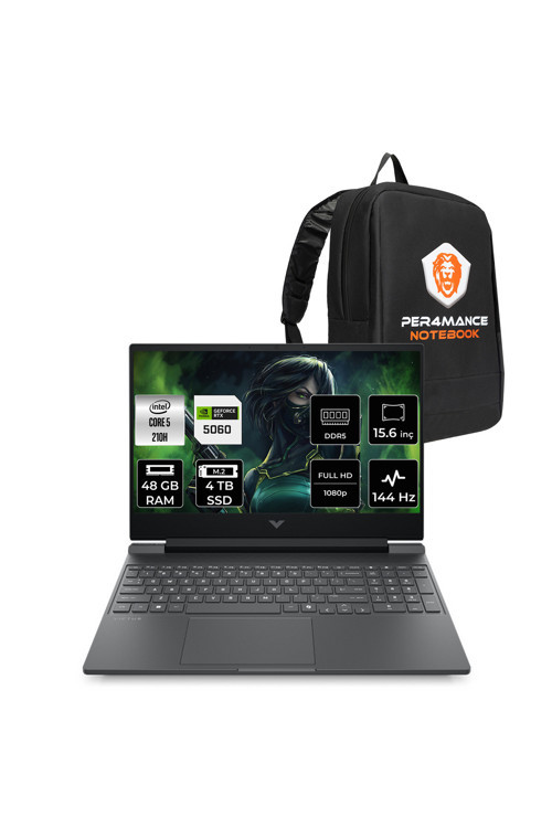 Victus 15 Core5 210H 48GB 4TB SSD RTX5060/8GB 15.6" FHD 144Hz FDOS Gaming Laptop & PER4 ÇANTA