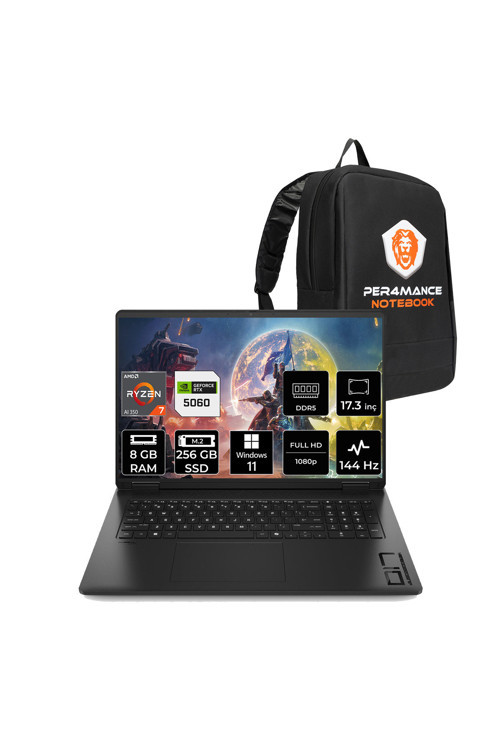Omen 17 Ryzen AI 7 350 8GB 256GB SSD RTX5060/8GB 17.3" FHD 144Hz W11P Gaming Laptop & Çanta