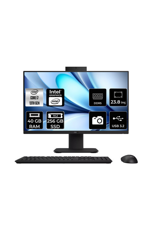 V440 Intel Core i7 13620H 40GB 256GB SSD 23.8" FHD FDOS All in One Bilgisayar Siyah & Bellek