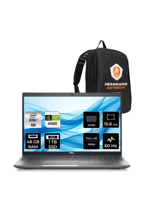 Precision 3591 Ultra 7 155H 48GB 1TB SSD RTX A500/4GB 15.6" FHD FDOS Workstation & Per4 Çanta