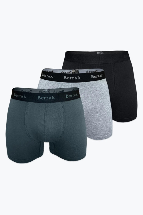 Berrak Erkek 3'Lü (Siyah- Füme - Gri ) Renk Modal Kalın Kemerli Likralı Boxer-Short-Külot Berrak / 4476