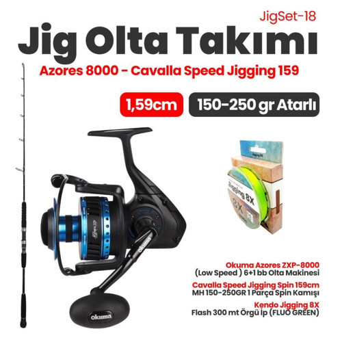 Cavalla Speed Jigging Spin 159cm 150-250gr Kamış- Okuma Azores ZXP-8000 Olta Makinesi Jig Set 18