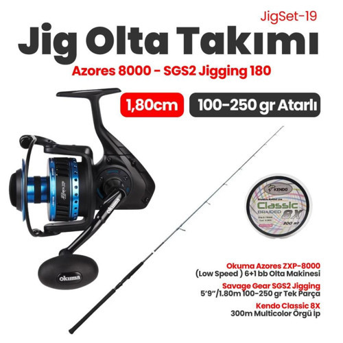 SGS2 Jigging 1.80m 100-250 gr Tek Parça- Okuma Azores ZXP-8000 Olta Makinesi Jig Set 19