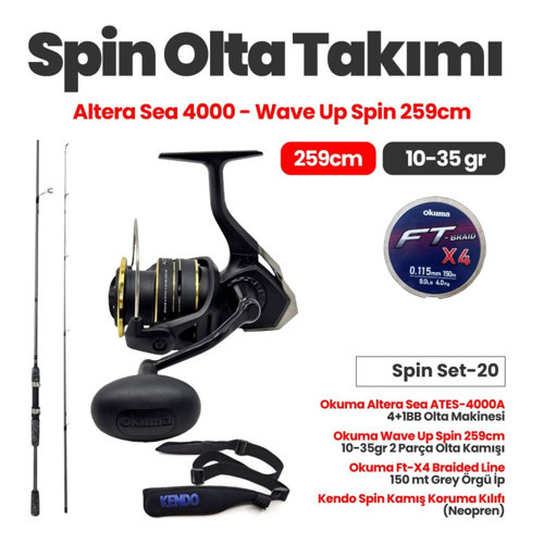 Altera Sea ATES-4000A Olta Makinesi- Wave Up Spin 259cm 10-35gr Olta Kamışı Spin Set -20