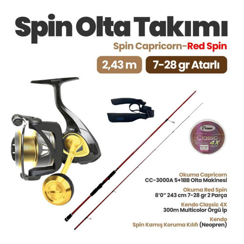 Capricorn 3000 Makine - Okuma Red Spin 243cm 7-28 gr Kamış Spin Set