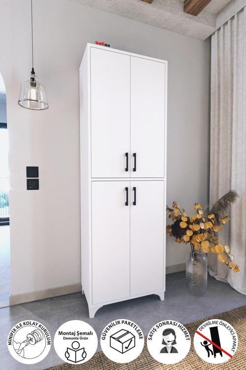 Çok Amaçlı Dolap 4 Kapaklı 6 Bölmeli Banyo Dolabı Mutfak Dolabı Nehir Beyaz