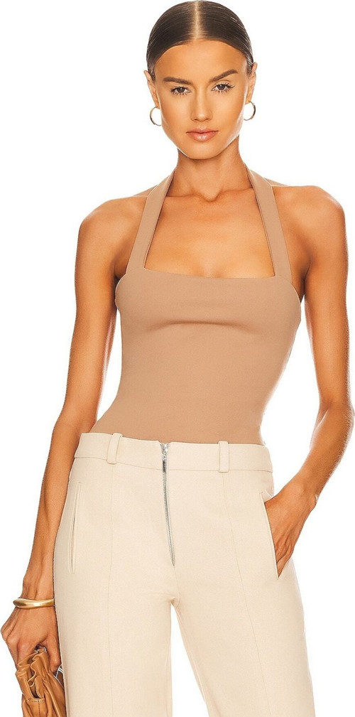 Kadın Bej Askılı Jarse Bodysuit