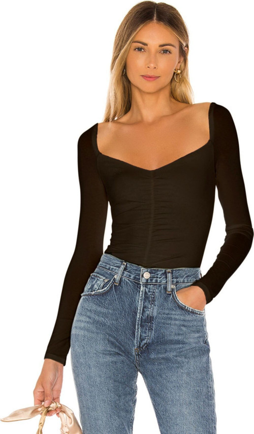 Kadın Siyah Önü Büzgülü Bodysuit