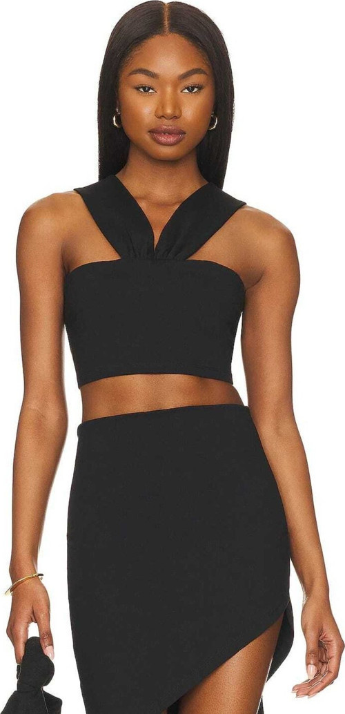 Kadın Siyah Jarse Straplez Askılı Crop Top