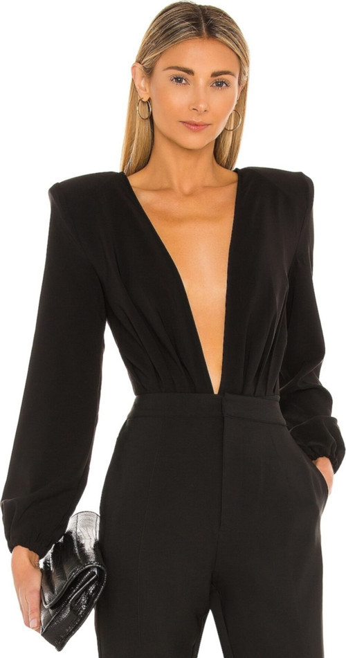 Kadın Siyah Derin Dekolte Vatkalı Ipek Jarse Bodysuit